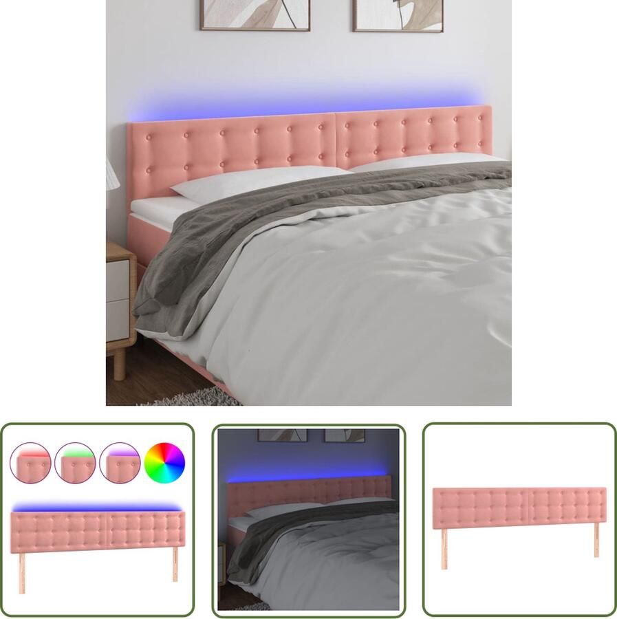 The Living Store Hoofdbord LED 180x5x78 88 cm fluweel roze Hoofd Bord Led Verlichting Hoofdbord Roze Fluweel Hoofdbord Beddecoratie