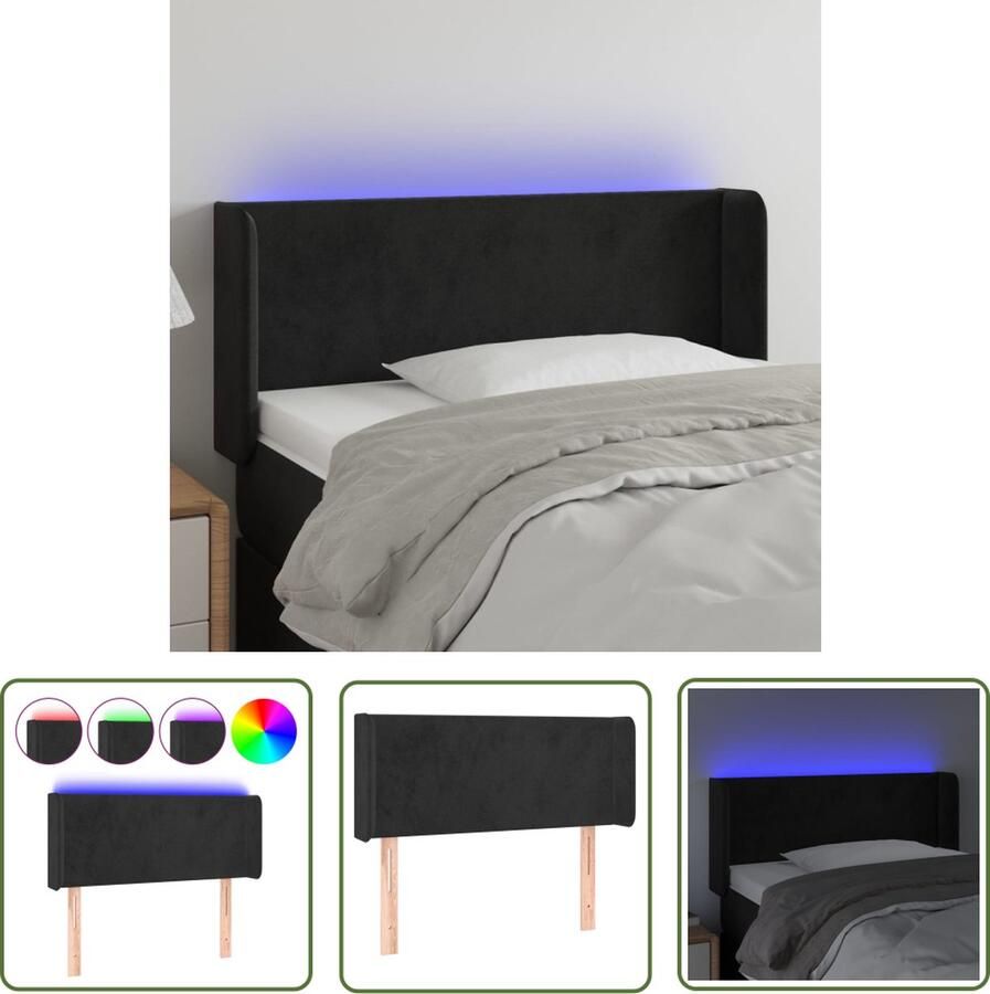 The Living Store Hoofdbord LED Bedaccessoires 83 x 16 x 78 88 cm Zacht fluweel Kleurrijke LED-verlichting Verstelbare hoogte Hoofd Bord Led Verlichting Hoofdbord Zwart Velvet Hoofdbord Slaap Kamer Decoratie