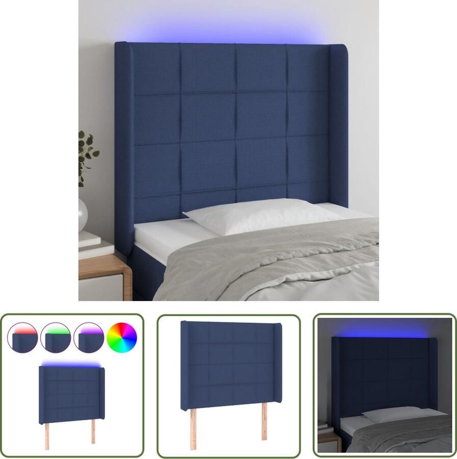 The Living Store Hoofdbord Verstelbaar Blauw 93x16x118 128 cm Kleurrijke LED Verlichting Hoofd Bord Led Verlichting Blauwe Hoofdstoel Beddecoratie Slaapkamers