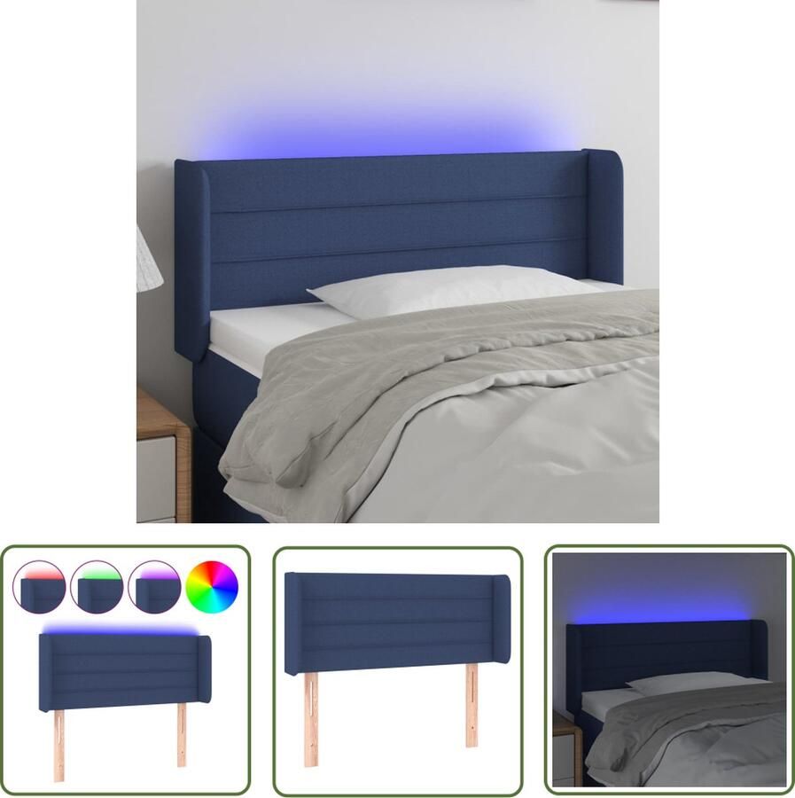 The Living Store Hoofdbord LED 103x16x78 88 cm stof blauw Hoofdboard Led Verlichting Blauwe Hoofdstoel Comfortabele Ondersteuning Slaapkamersdecoratie