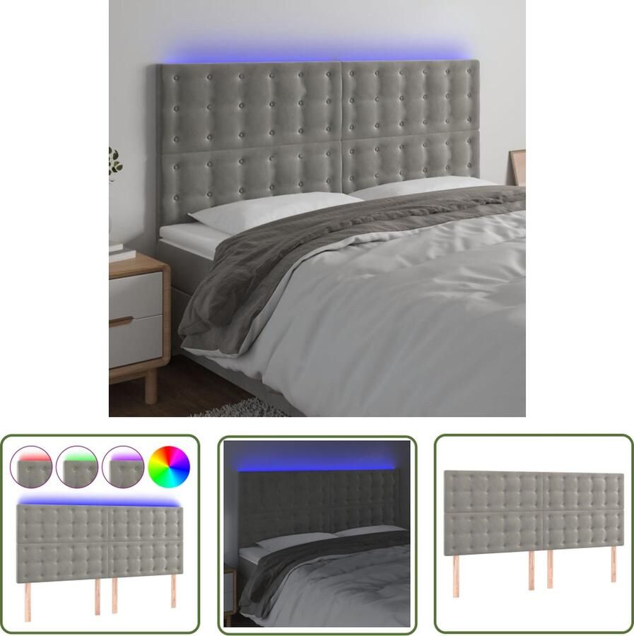 The Living Store Hoofdbord LED 160x5x118 128 cm fluweel lichtgrijs Hoofdboard Led Verlichting Fluweel Grijs Hoofdkussen