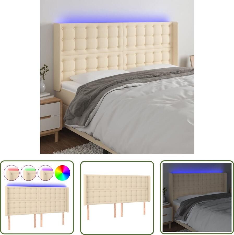 VidaXL Hoofdbord LED 163x16x118 128 cm stof crèmekleurig Hoofdboard Led Verlichting Crème Hoofdkussen Slaapcomfort