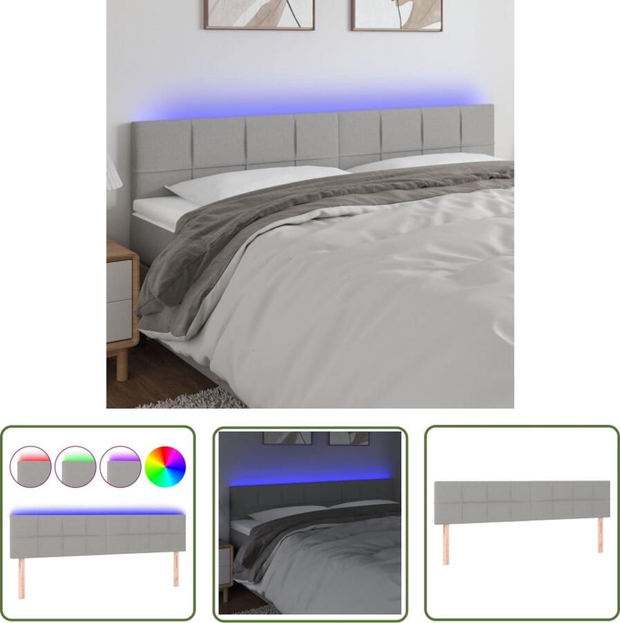The Living Store Hoofdbord LED 180x5x78 88 cm stof lichtgrijs Hoofdboard Led Verlichting Hoofdkussen Slaapkamers Beddengoed