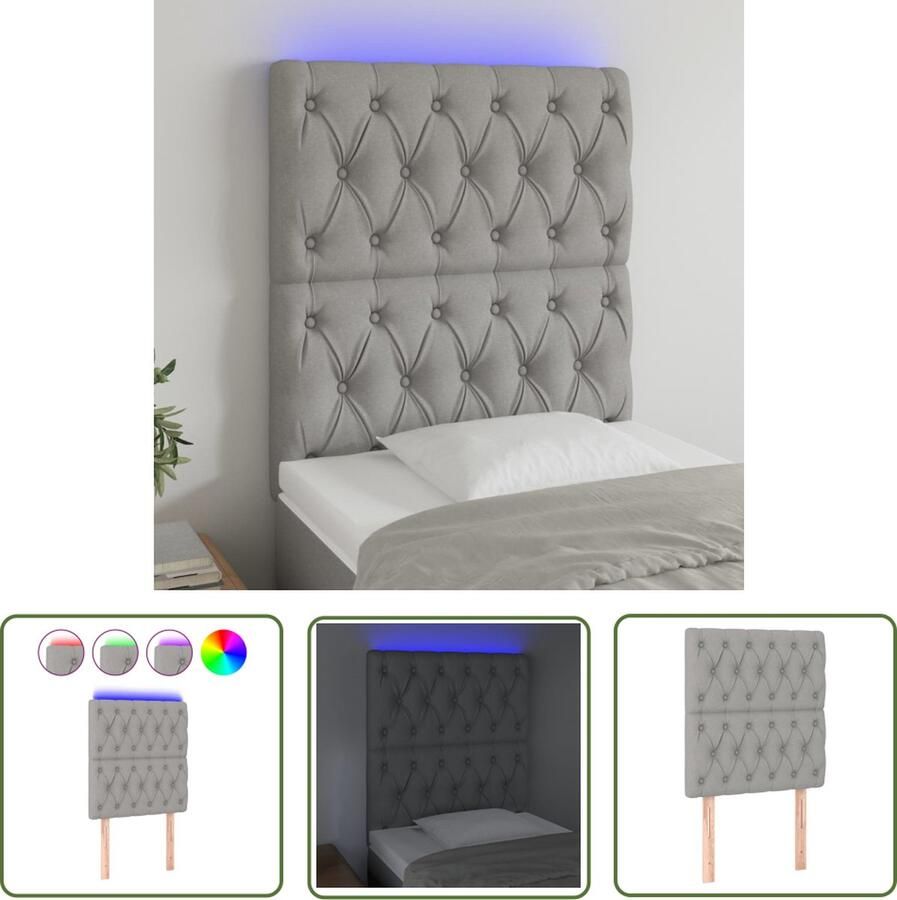 The Living Store Hoofdbord LED 80x7x118 128 cm stof lichtgrijs Hoofdboard Led Verlichting Hoofdkussen Slaapcomfort Bedding
