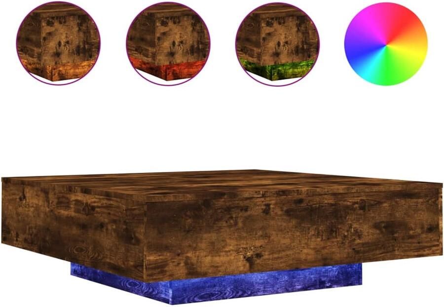 VidaXL Salontafel met LED-verlichting 100x100x31 cm gerookt eikenkleur Salontafel Led Verlichting Houten Salontafel Bruine Salontafel Bewerkt Hout