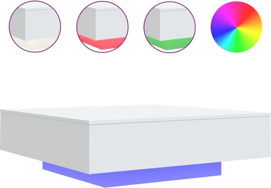 The Living Store Salontafel met LED-verlichting 100x100x31 cm wit Salontafel Led Verlichting Houten Salontafel Bijzettafel Koffietafel