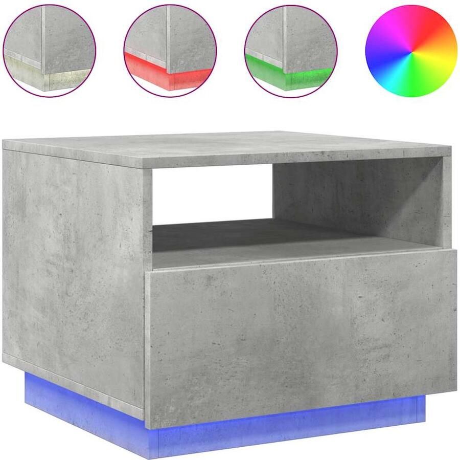 The Living Store Salontafel met LED-verlichting 50x49x40 cm betongrijs Salontafel Led Verlichting Beton Grijs Houten Salontafel Bijzettafel
