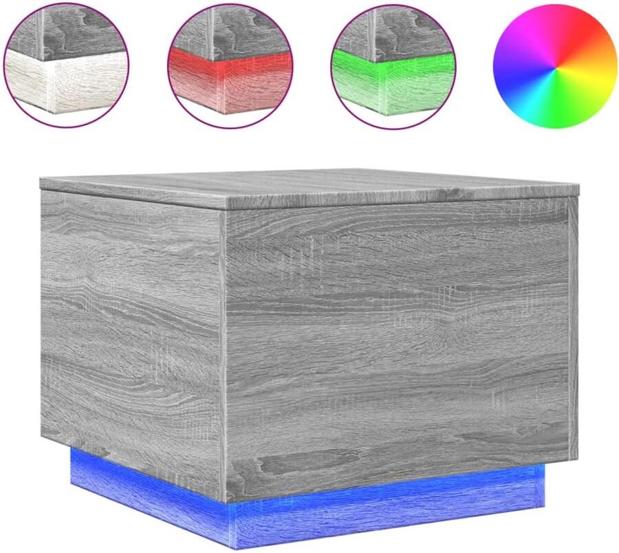 The Living Store Salontafel met LED-verlichting 50x50x40 cm grijs sonoma eiken Moderne Salontafel Met Led Verlichting Houten Salontafel Grijze Salontafel Tv Tafellaar