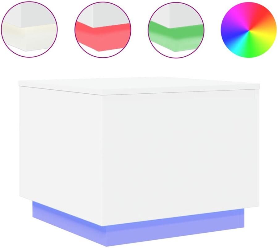 The Living Store Salontafel met LED-verlichting 50x50x40 cm wit Salontafel Led Verlichting Houten Salontafel Wit Meubilair Woonaccessoires