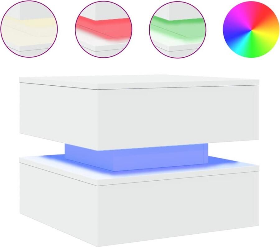 VidaXL Salontafel met LED-verlichting 50x50x40 cm wit Salontafel Led Verlichting Witte Salontafel Houten Salontafel Bewerkt Hout