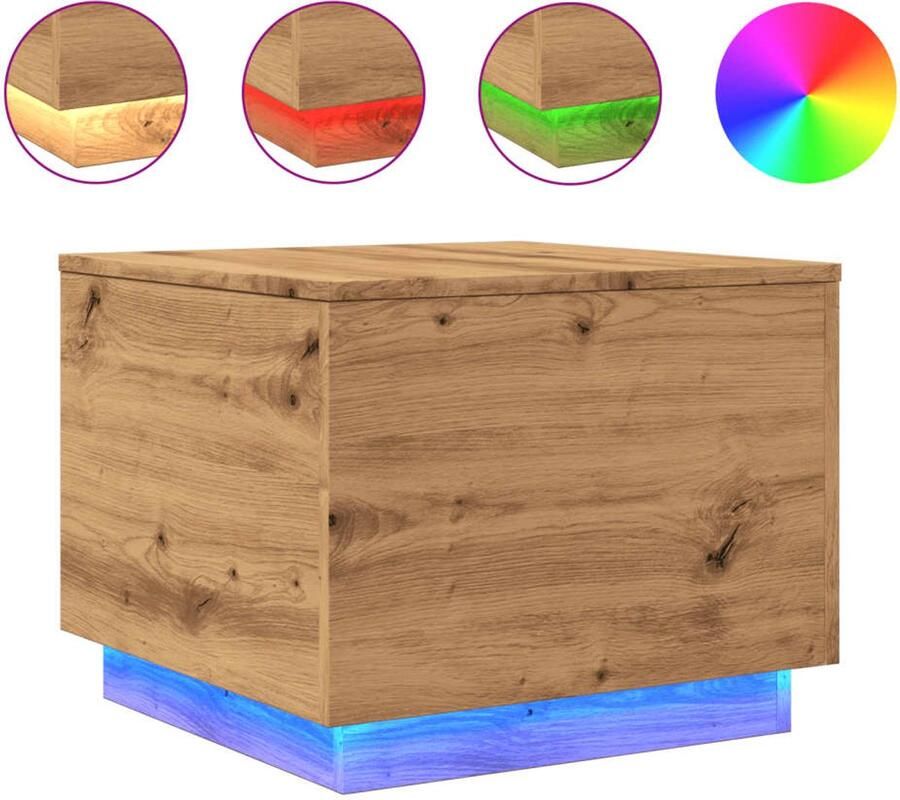 VidaXL Salontafel met LED-verlichting 50x50x40cm artisanaal eikenkleur Salontafel Salontafels Bijzettafel Salontafel