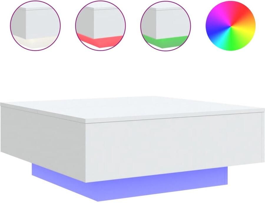 The Living Store Salontafel met LED-verlichting 80x80x31 cm wit Moderne Salontafel Led Verlichting Houten Salontafel Wit Tv Tafeltje
