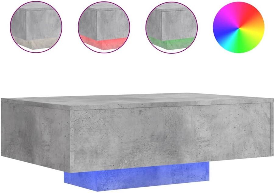 VidaXL Salontafel met LED-verlichting 85x55x31 cm betongrijs Salontafel Led Verlichting Beton Grijs Houten Salontafel Living Room Furniture