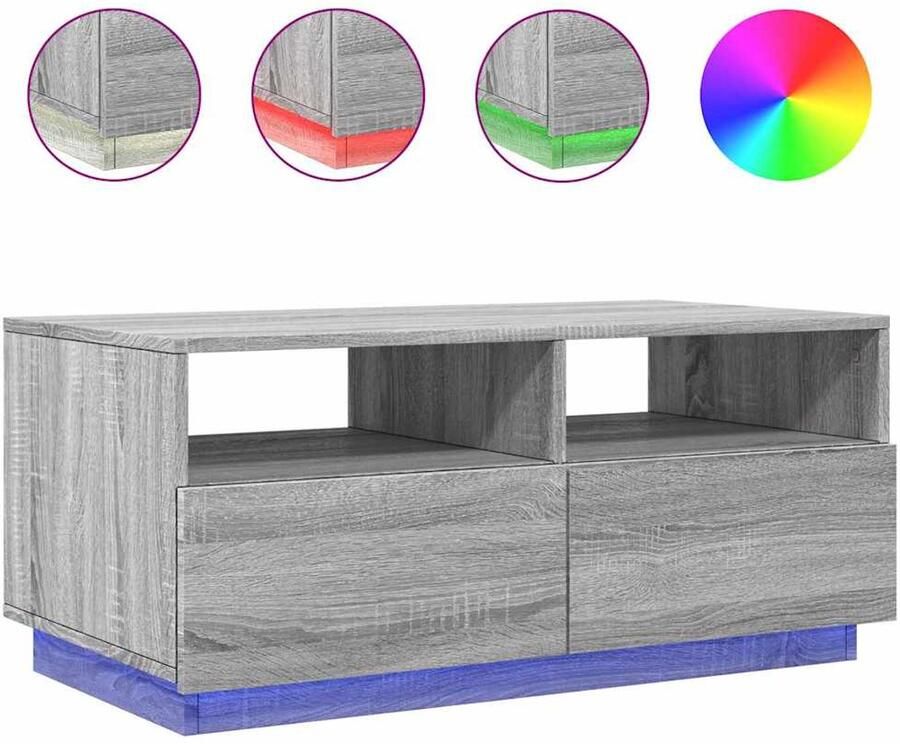 VidaXL Salontafel met LED-verlichting 90x49x40 cm grijs sonoma eiken Salontafel Led Verlichting Houten Salontafel Grijze Salontafel Sonome Eiken