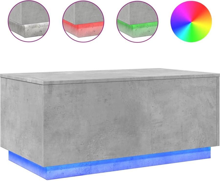 VidaXL Salontafel met LED-verlichting 90x50x40 cm betongrijs Salontafel Led Verlichting Beton Grijs Houten Salontafel Tv Tafeltje