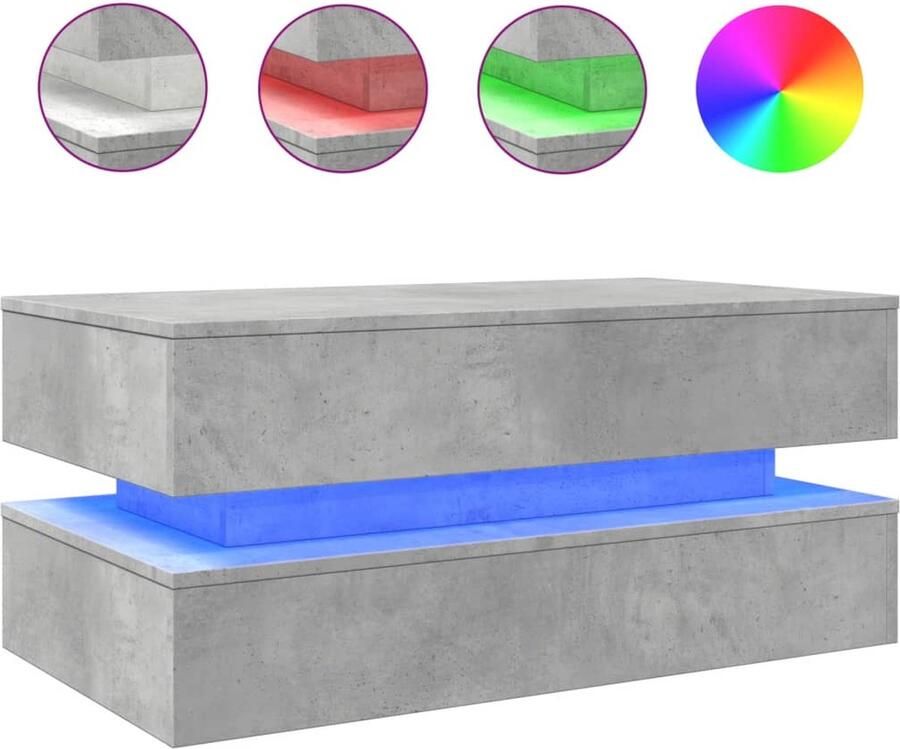 The Living Store Salontafel met LED-verlichting 90x50x40 cm betongrijs Salontafel Led Verlichting Houten Tafel Bijzettafel Modern Design