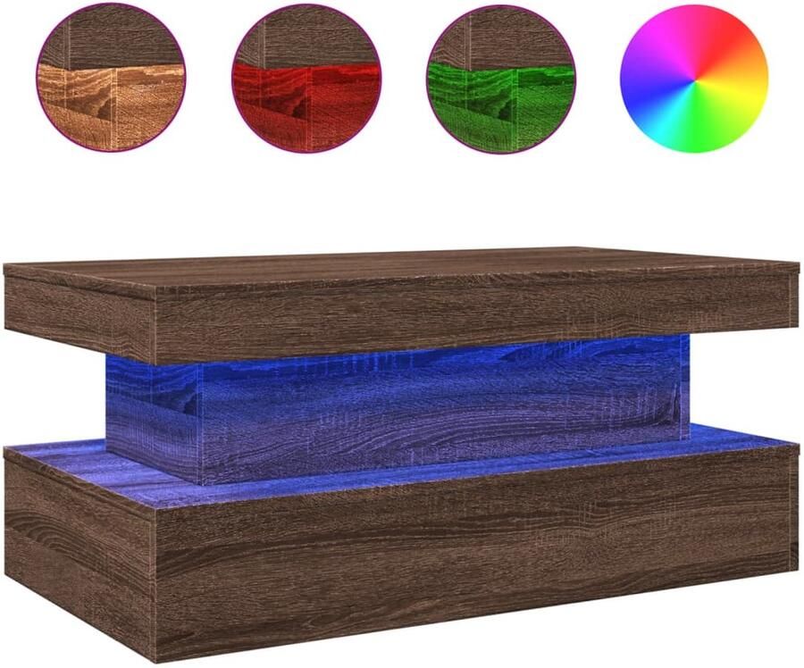 The Living Store Salontafel met LED-verlichting 90x50x40 cm bruin eikenkleur Salontafel Led Verlichting Houten Salontafel Bruine Salontafel Tv Tafella