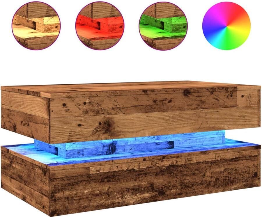 The Living Store Salontafel met LED-verlichting 90x50x40 cm oud houtkleurig Salontafel Led Verlichting Houten Salontafel Koffietafel Bijzettafel