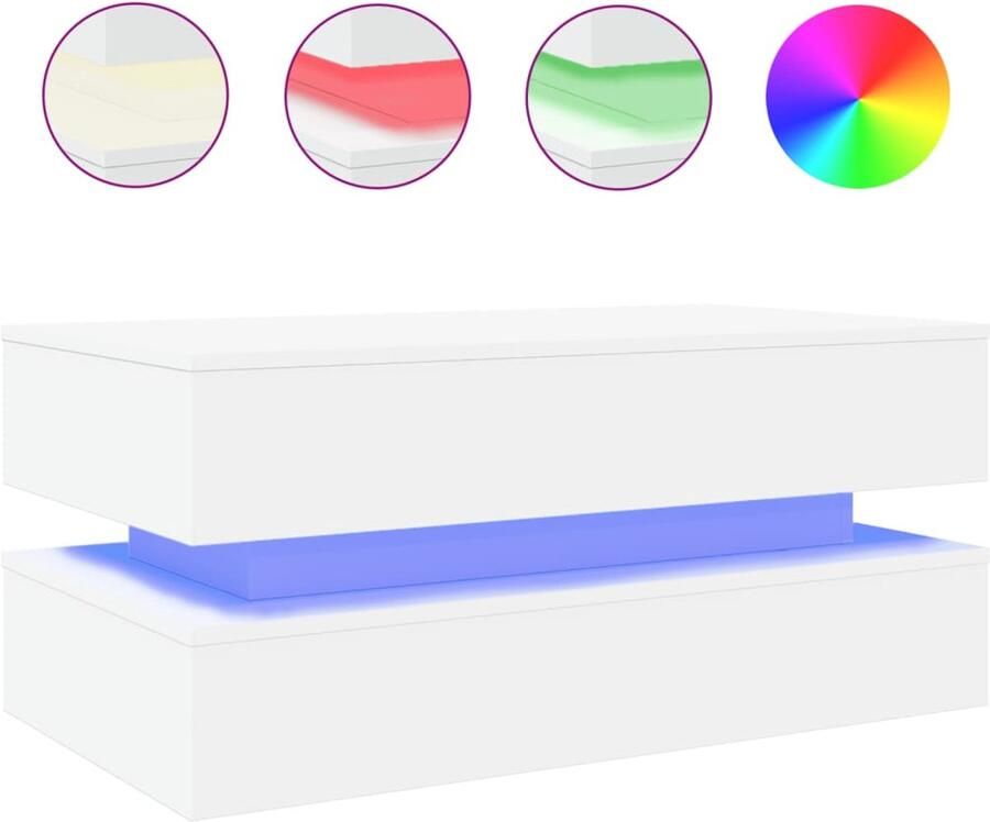 VidaXL Salontafel met LED-verlichting 90x50x40 cm wit Salontafel Salontafels Bijzettafel Salontafel - Foto 2