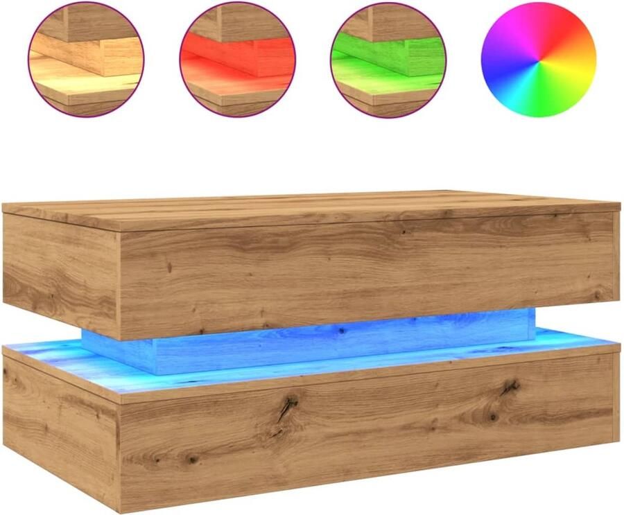 VidaXL Salontafel met LED-verlichting 90x50x40cm artisanaal eikenkleur Salontafel Led Verlichting Houten Salontafel Koffietafel Tv Tafellaar