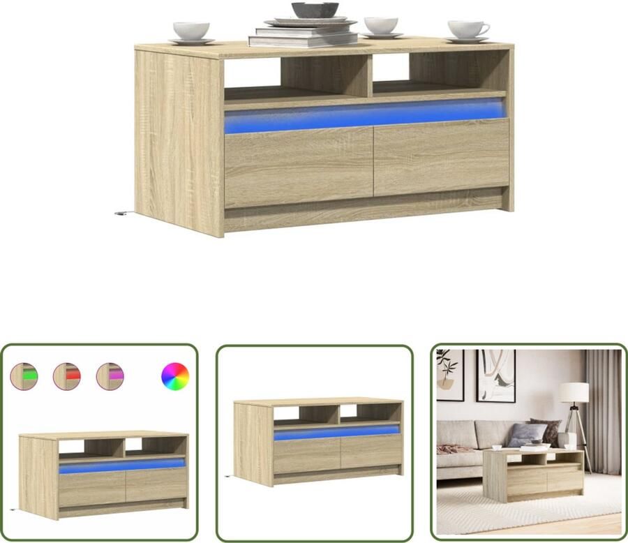 VidaXL Salontafel met LED-verlichting bewerkt hout sonoma eikenkleurig Salontafel Led Verlichting Houten Salontafel Tv Tafellaar Zitkamer
