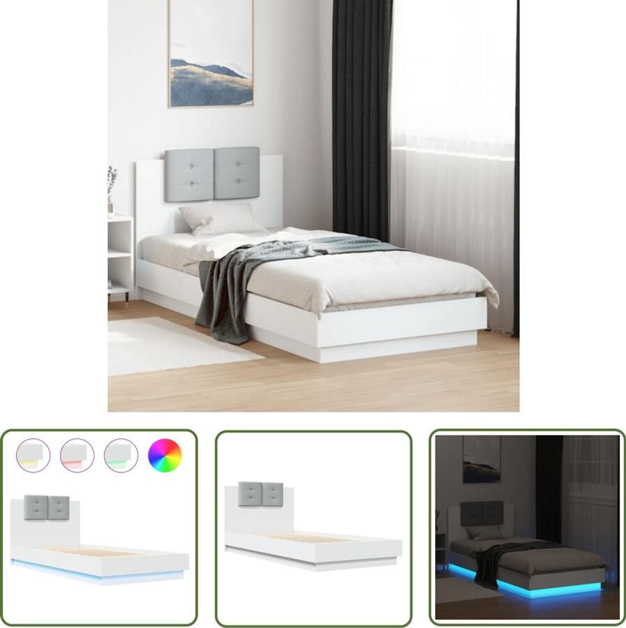 VidaXL Led Verlichting Slaapcomfort Bedframe met hoofdbord en LED-verlichting wit 90x200 cm Houten Bed Frame Tweepersoons Bed Modern Design