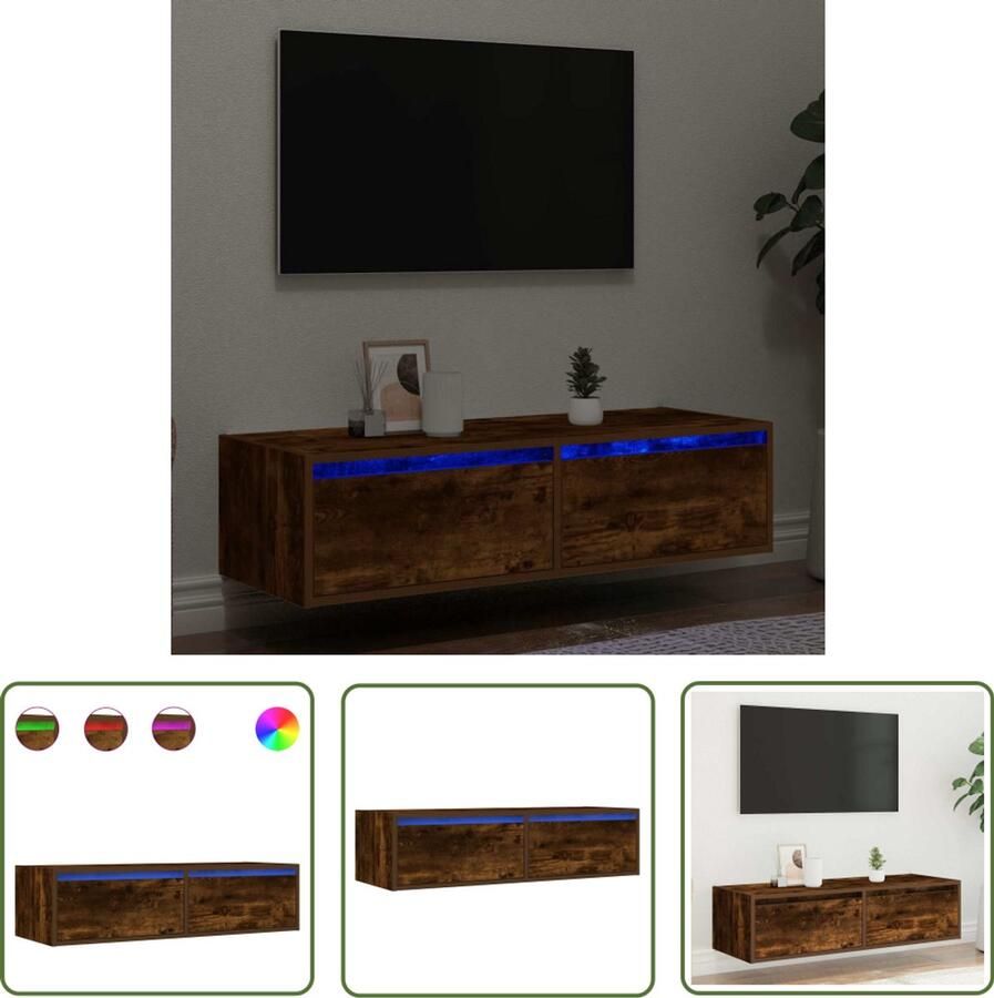 The Living Store Tv-meubel met LED-verlichting 100X35 5x25 cm gerookt eikenkleur Tv-meubel Led Verlichting Houten Tv-stand Salontafel Opbergruimte