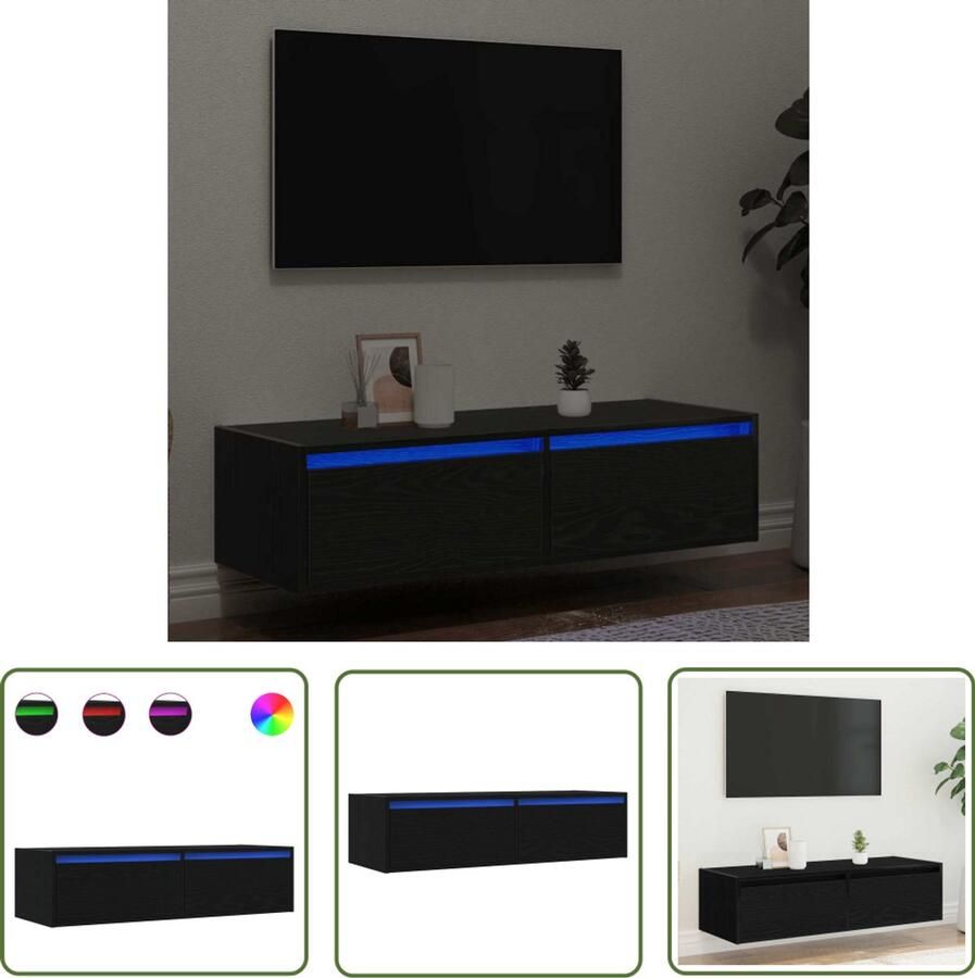 The Living Store Tv-meubel met LED-verlichting 100X35 5x25 cm zwart eikenkleurig Tv-meubel Led-verlichting Houten Tv-standaard Salontafel Zwarte Meubels