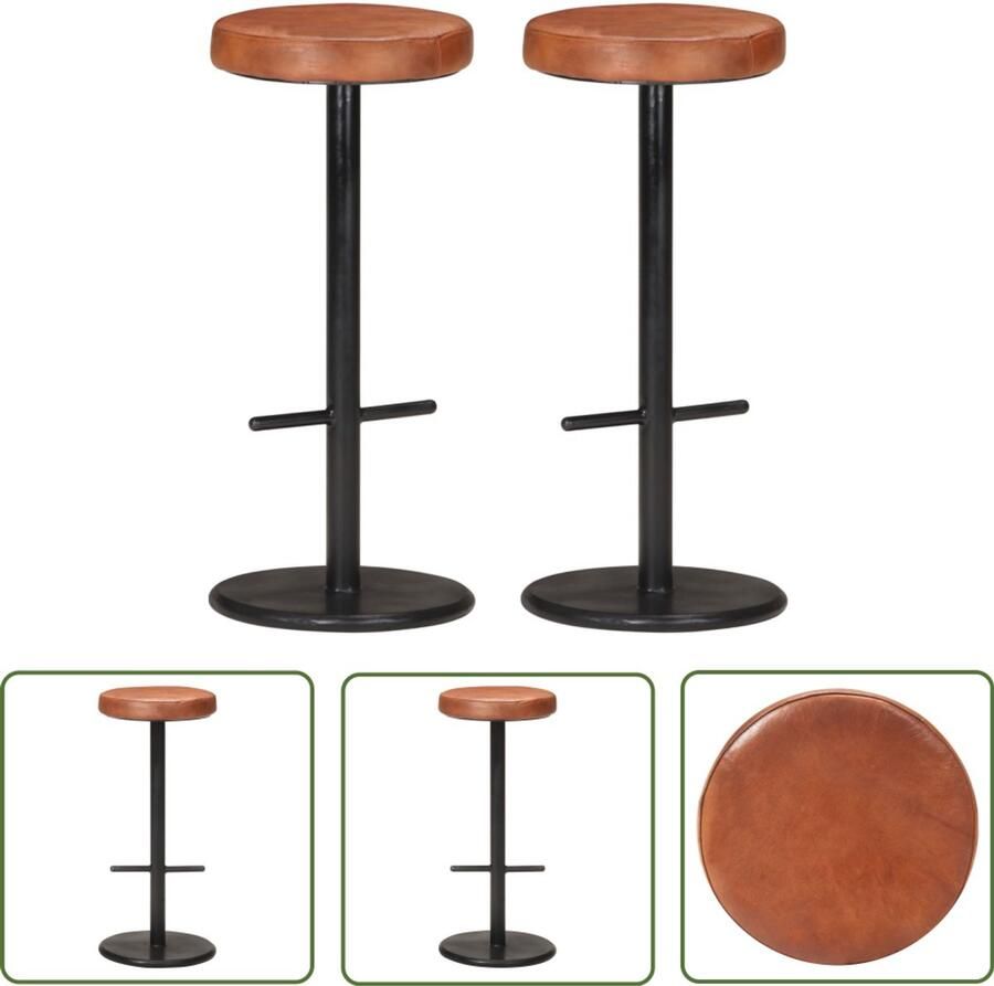 VidaXL Lederen Barkrukken Barstoelen Barkrukken 2 st echt leer bruin Design Barkrukken Vintage Barkrukken Eetkamerstoel