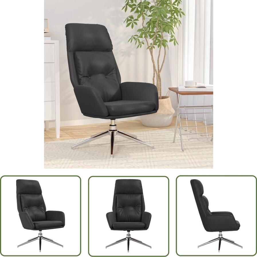 The Living Store Relaxstoel echt leer zwart Relaxstoel Lederen Fauteuil Leren Stoel Zwarte Stoel Design Fauteuil - Foto 2