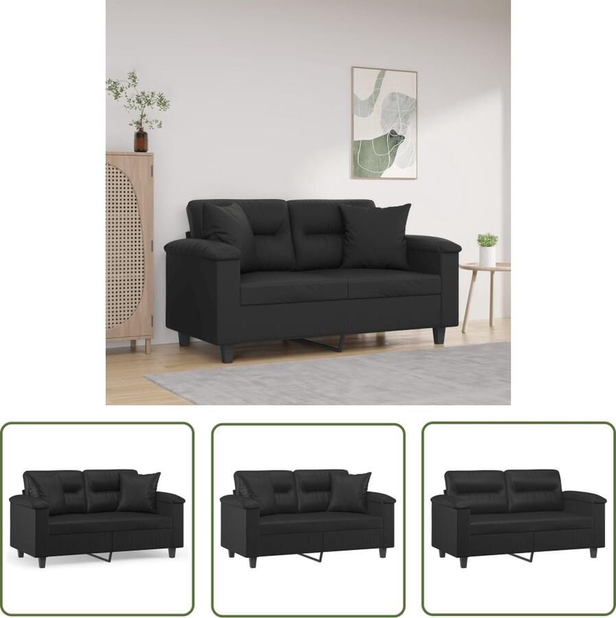 The Living Store Tweezitsbank met sierkussens 120 cm kunstleer zwart Tweezitsbank Lederlook Meubilair Zwarte Bank Lounge Stoffen Bank Salontafel