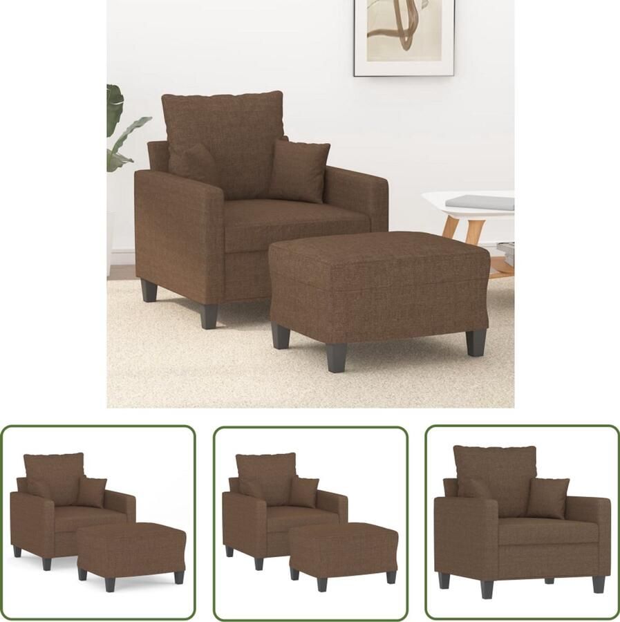 VidaXL Fauteuil met voetenbank 60 cm stof bruin Fauteuil Leesfauteuil Lounge Stoel Bruine Fauteuil Moderne Fauteuil