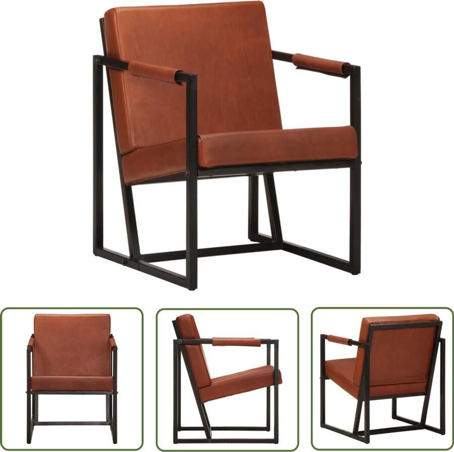 The Living Store Fauteuil echt leer bruin Comfortabele Fauteuil Leren Fauteuil Bruine Fauteuil Fauteuils Voor Woonkamer Relaxfauteuil