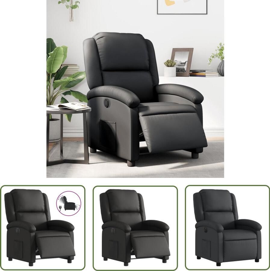 VidaXL Fauteuil elektrisch verstelbaar echt leer zwart Elektrische Fauteuil Leren Fauteuil Lounge Fauteuil Relaxfauteuil Fauteuils