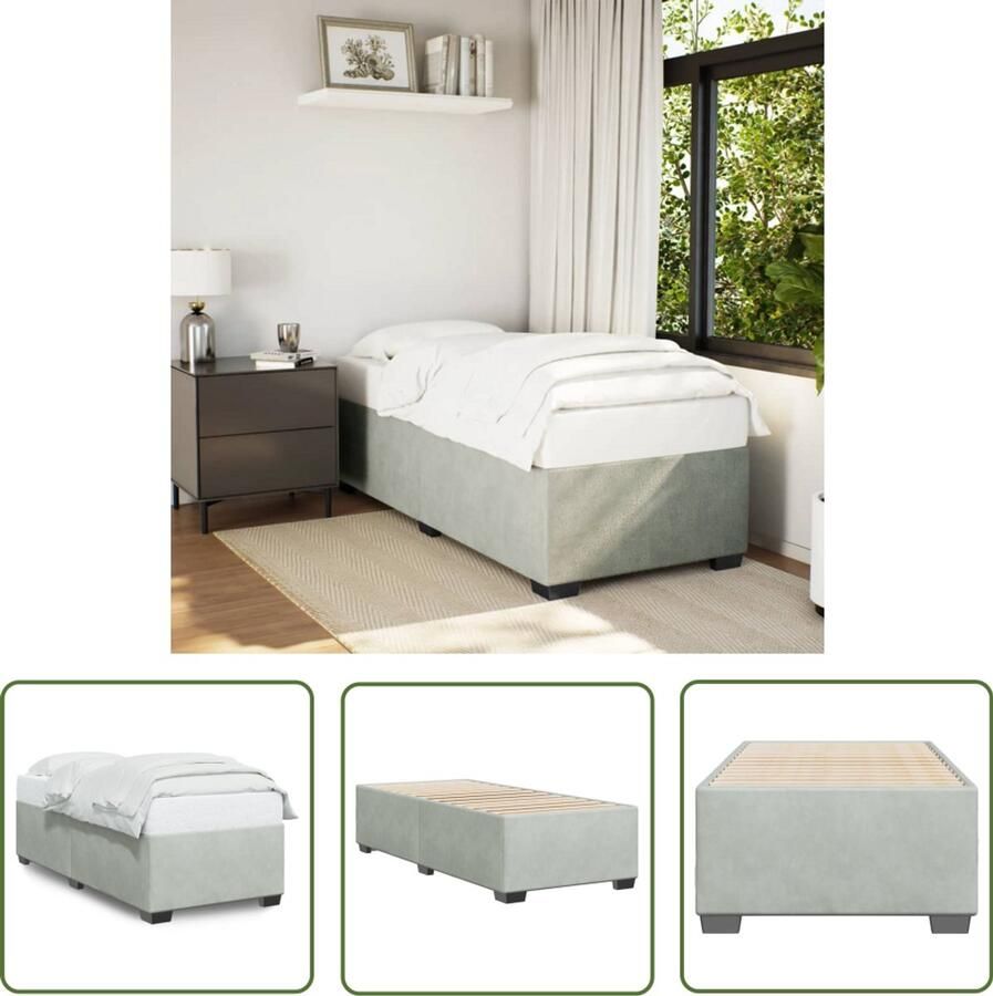VidaXL Licht Grijs Bed Fluweel Bed Bedframe zonder matras 90x190 cm fluweel lichtgrijs Bed 90x190 Tweepersoons Bed Hoofdbord Bed