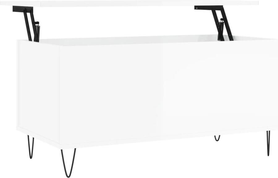 The Living Store Salontafel Lift-Top Hoogglans Wit 90 x 44.5 x 45 cm Met opbergruimte Salontafel Lift Top Tafel Witte Salontafel Houten Salontafel Multifunctionele Tafel