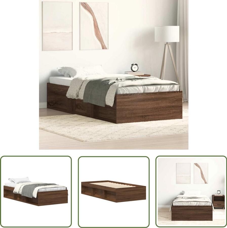 The Living Store Houten Bedframe Logeerbed met Opbergruimte Bruineiken 193 x 78 x 35 cm Multiplex Lattenbodem Houten Bed Frame Logeerbed Bruine Eiken Kleur Tweepersoons Bed Met Opbergvakken