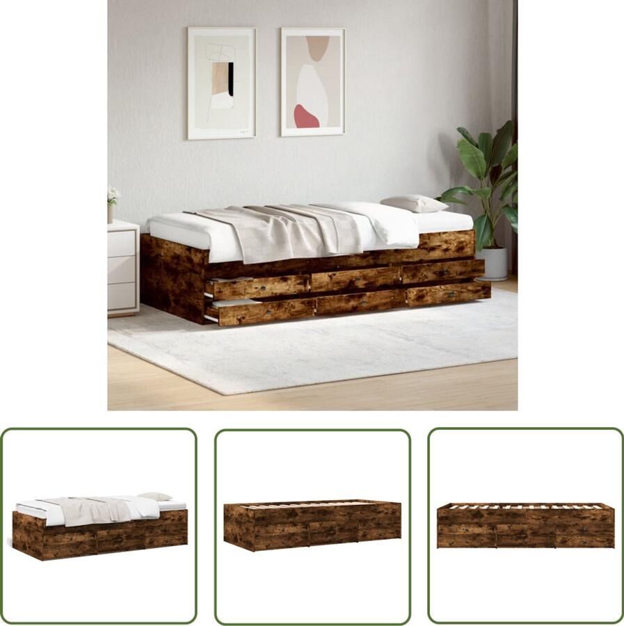 VidaXL Slaapbank met lades zonder matras 100x200 cm gerookt eikenkleur Slaapbank Logeerbed Bruine Slaapbank Houten Slaapbank Multifunctionele Bank