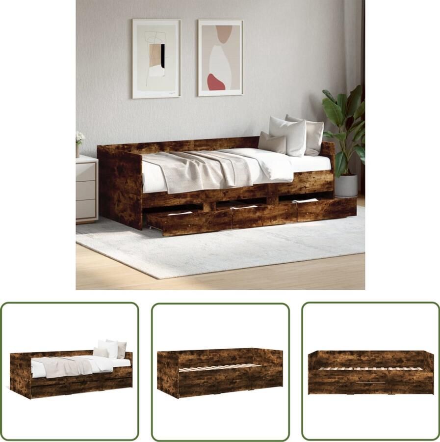 VidaXL Slaapbank met lades zonder matras 90x200 cm gerookt eikenkleur Slaapbank Logeerbed Tweepersoonsbed Bruine Slaapbank Houten Slaapbank