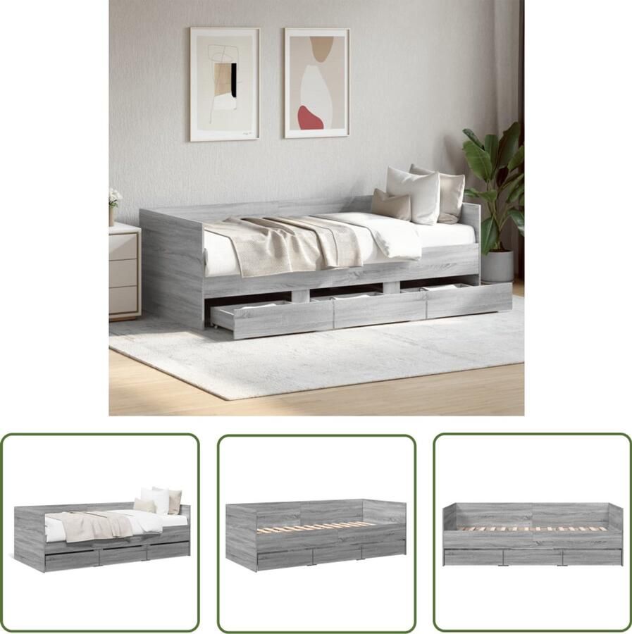 VidaXL Slaapbank met lades zonder matras 100x200 cm grijs sonoma eiken Slaapbank Logeerbed Tweepersoonsbed Houten Bed Grijze Slaapbank