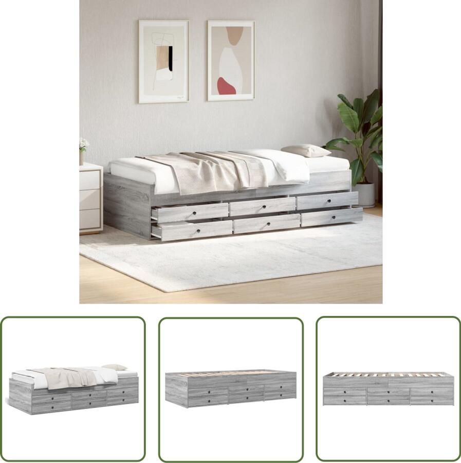 VidaXL Slaapbank met lades zonder matras 75x190 cm grijs sonoma eiken Slaapbank Logeerbed Sofa Bed Bruine Slaapbank Houten Slaapbank