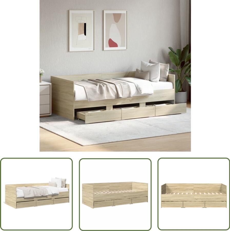 VidaXL Slaapbank met lades zonder matras 75x190 cm sonoma eikenkleurig Slaapbank Logeerbed Sofa Bed Bruine Slaapbank Houten Slaapbank