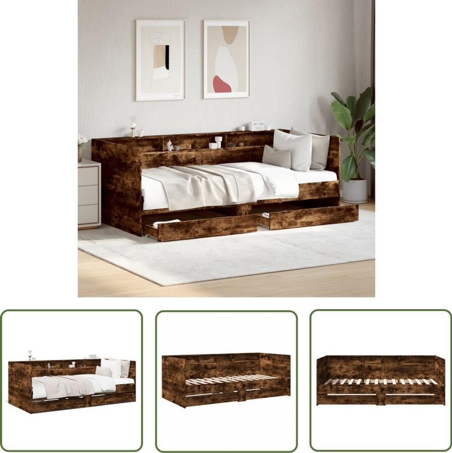 VidaXL Slaapbank met lades zonder matras 90x190 cm gerookt eikenkleur Slaapbank Logeerbed Tweepersoonsbed Bruine Slaapbank Houten Slaapbank