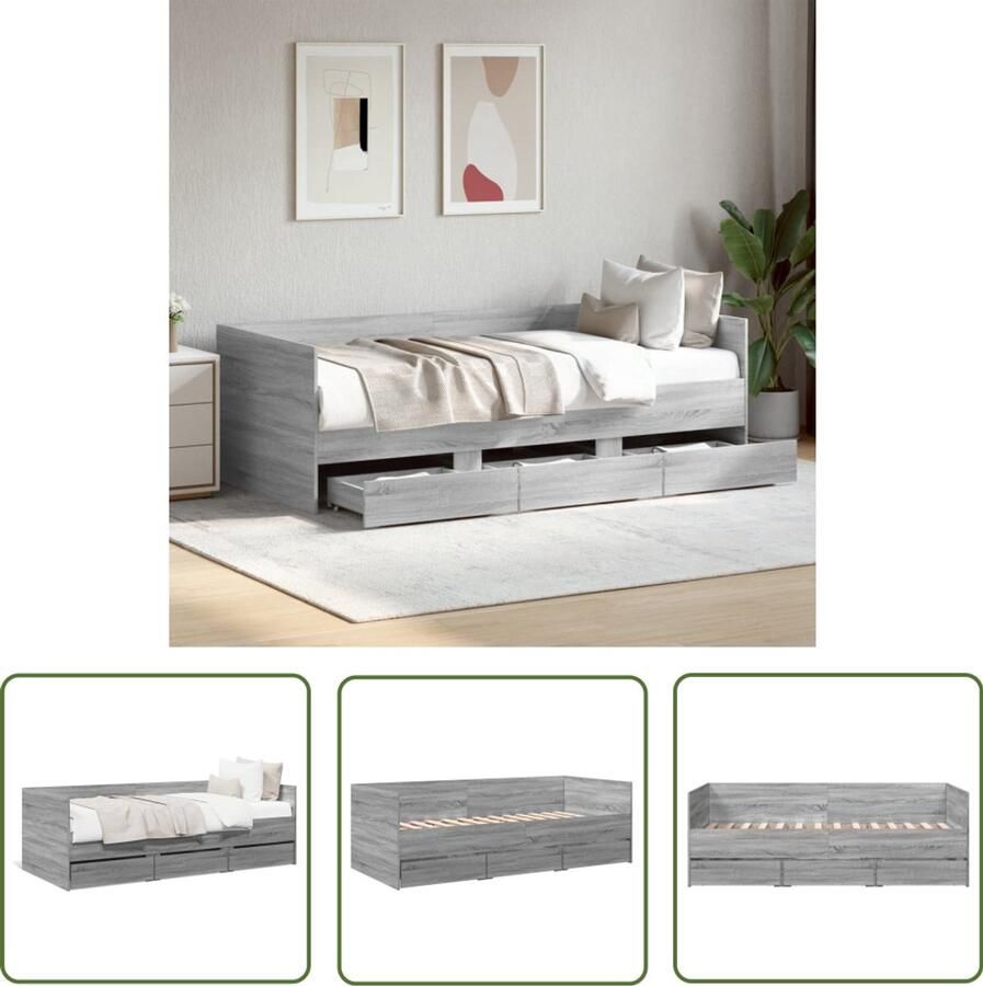 VidaXL Slaapbank met lades zonder matras 90x190 cm grijs sonoma eiken Slaapbank Logeerbed Woonkamer Kinderkamer Grijs
