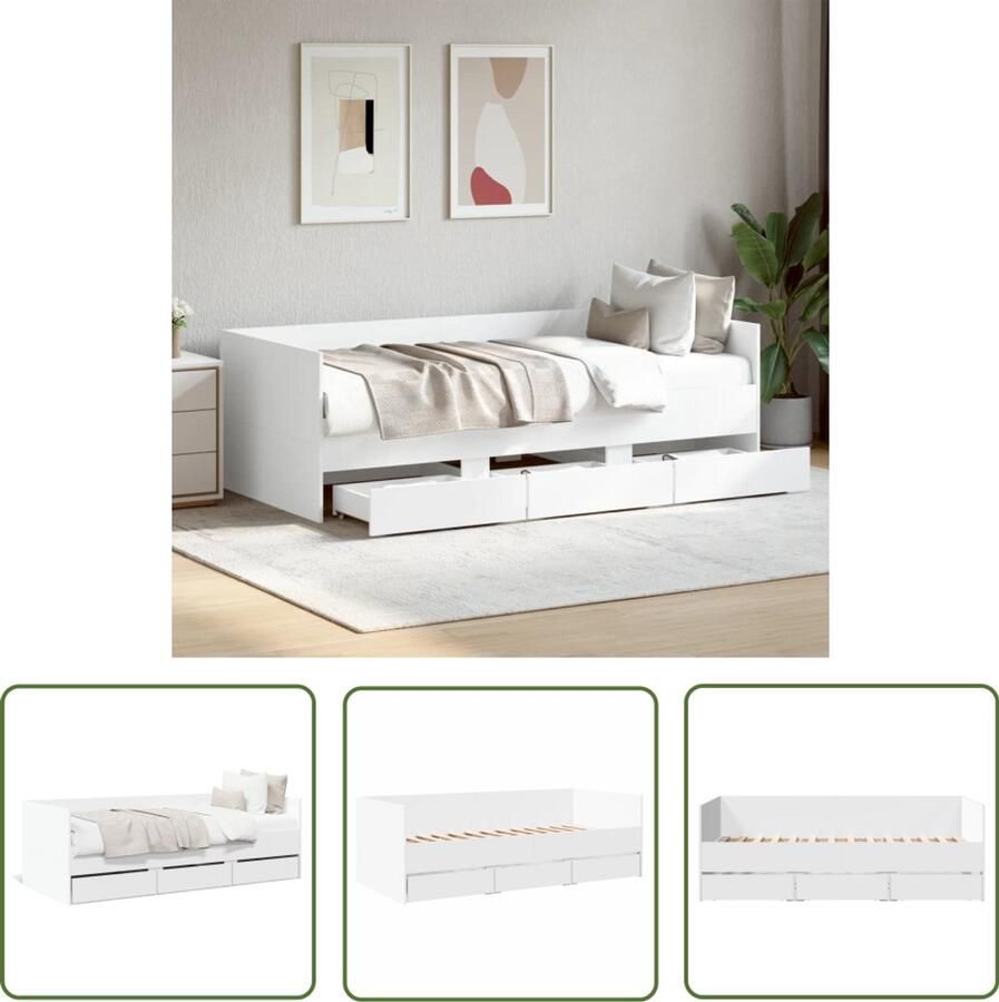 VidaXL Slaapbank met lades zonder matras 90x190 cm wit Slaapbank Logeerbed Tweepersoonsbed Houten Bed Wit Meubel