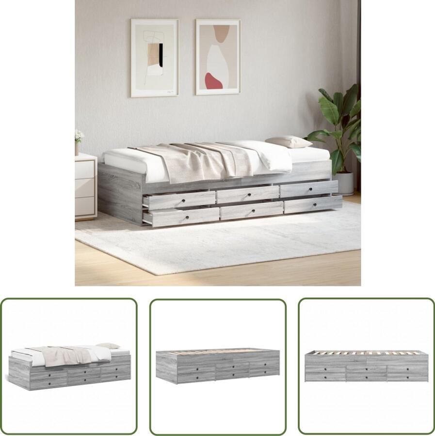 VidaXL Slaapbank met lades zonder matras 90x200 cm grijs sonoma eiken Slaapbank Logeerbed Bank Met Lade Grijze Slaapbank Houten Slaapbank