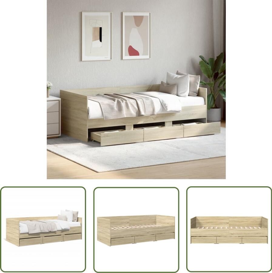 VidaXL Slaapbank met lades zonder matras 90x200 cm sonoma eikenkleurig Slaapbank Logeerbed Sofa Bed Bruine Slaapbank Houten Slaapbank