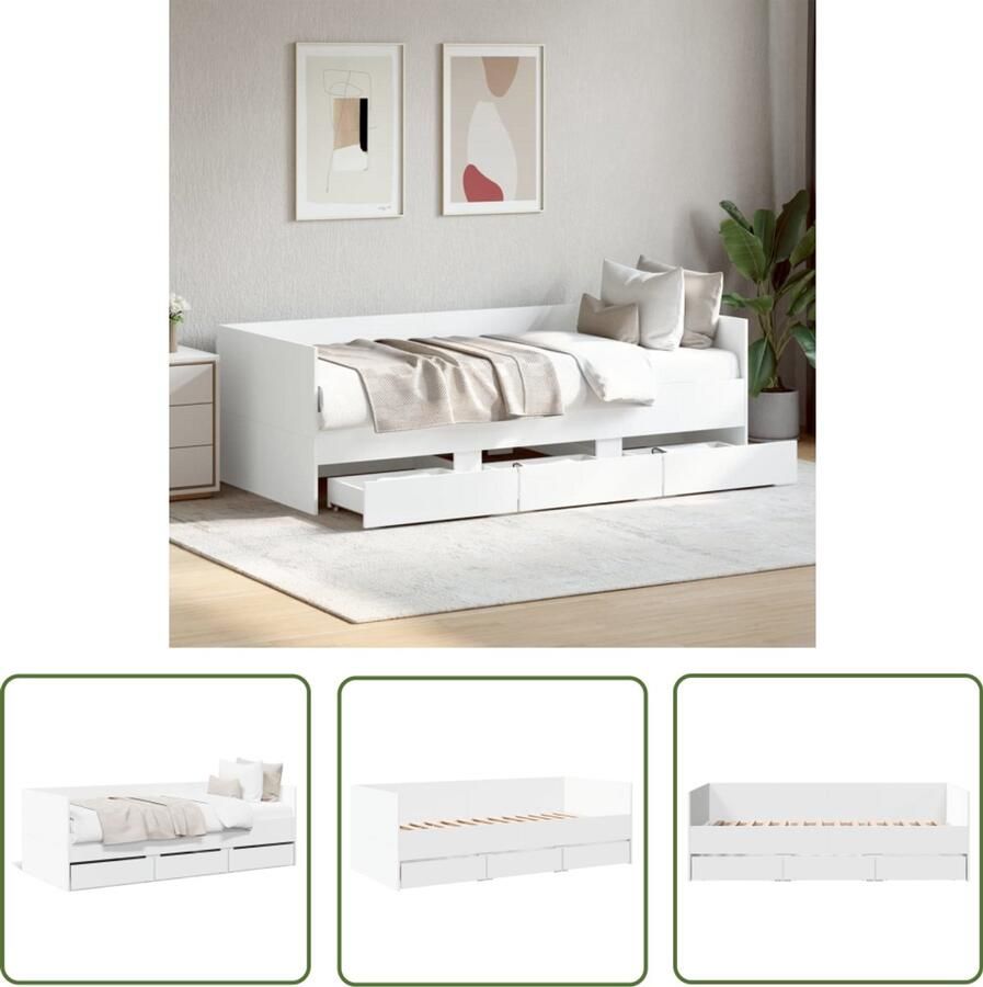 VidaXL Slaapbank met lades zonder matras 90x200 cm wit Slaapbank Logeerbed Tweepersoonsbed Houten Bed Met Lade