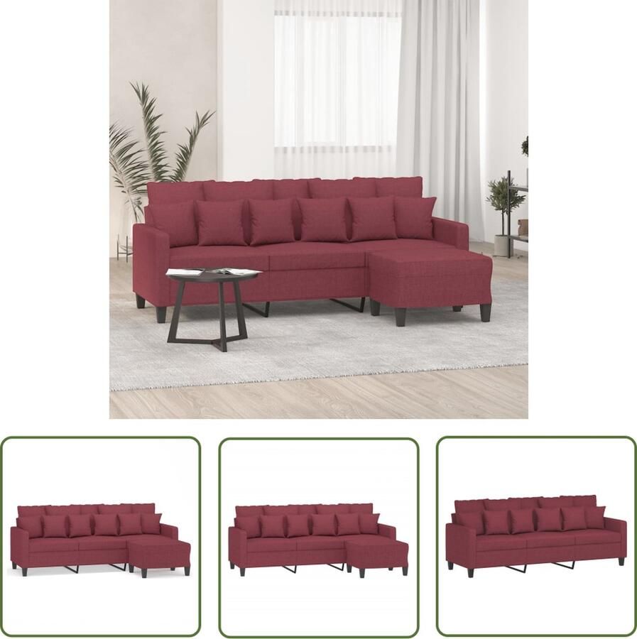 VidaXL Lounge Bank 3 Zits Bank Driezitsbank met voetenbank 180 cm stof wijnrood Rood Bank Fauteuils Woonkamer Meubels