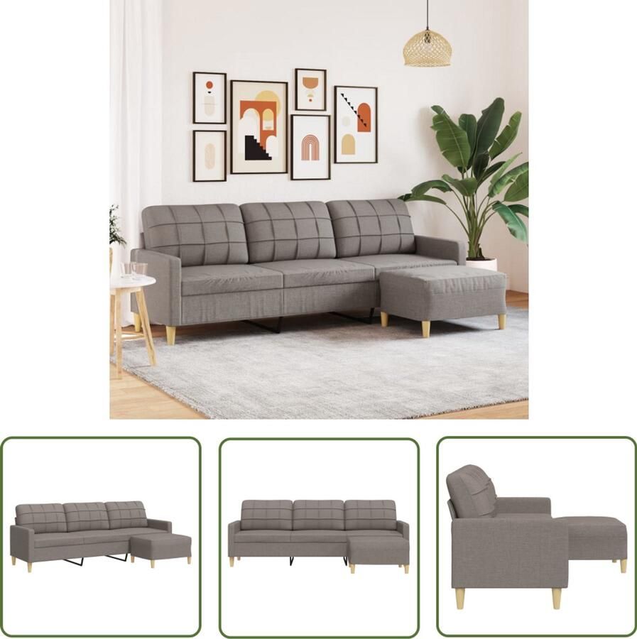 VidaXL Lounge Bank Drie Persoons Bank Driezitsbank met voetenbank 210 cm stof taupe Bankstel Fauteuils Salon Meubilair